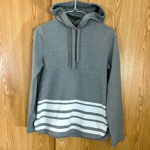 Gray/ White Striped Pullover Hoodie Sweatshirt